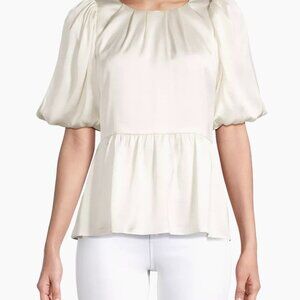 NWT Lilly Pulitzer Women’s Blakelynn Satin Peplum Top Short Sleeve Cream 00 or 2